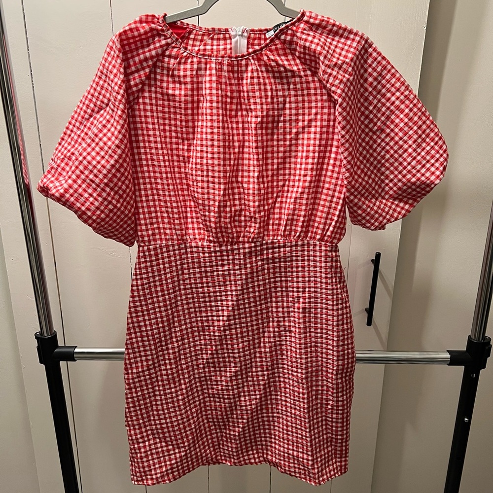 ASOS red gingham puff sleeve dress
